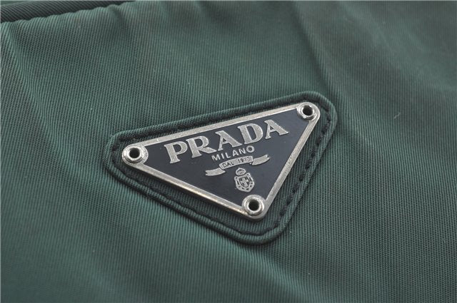 Authentic PRADA Nylon Tessuto Leather Shoulder Tote Bag Green J2131