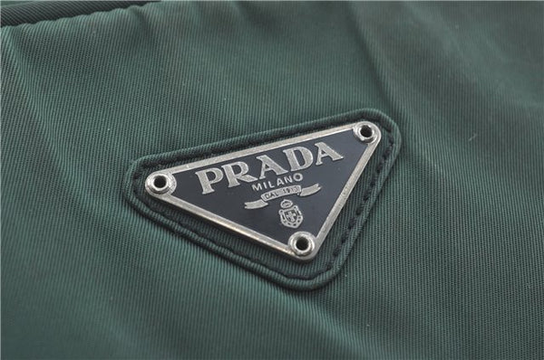 Authentic PRADA Nylon Tessuto Leather Shoulder Tote Bag Green J2131
