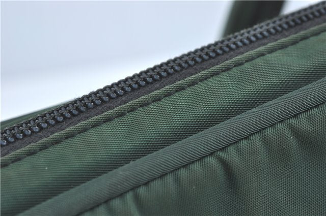 Authentic PRADA Nylon Tessuto Leather Shoulder Tote Bag Green J2131