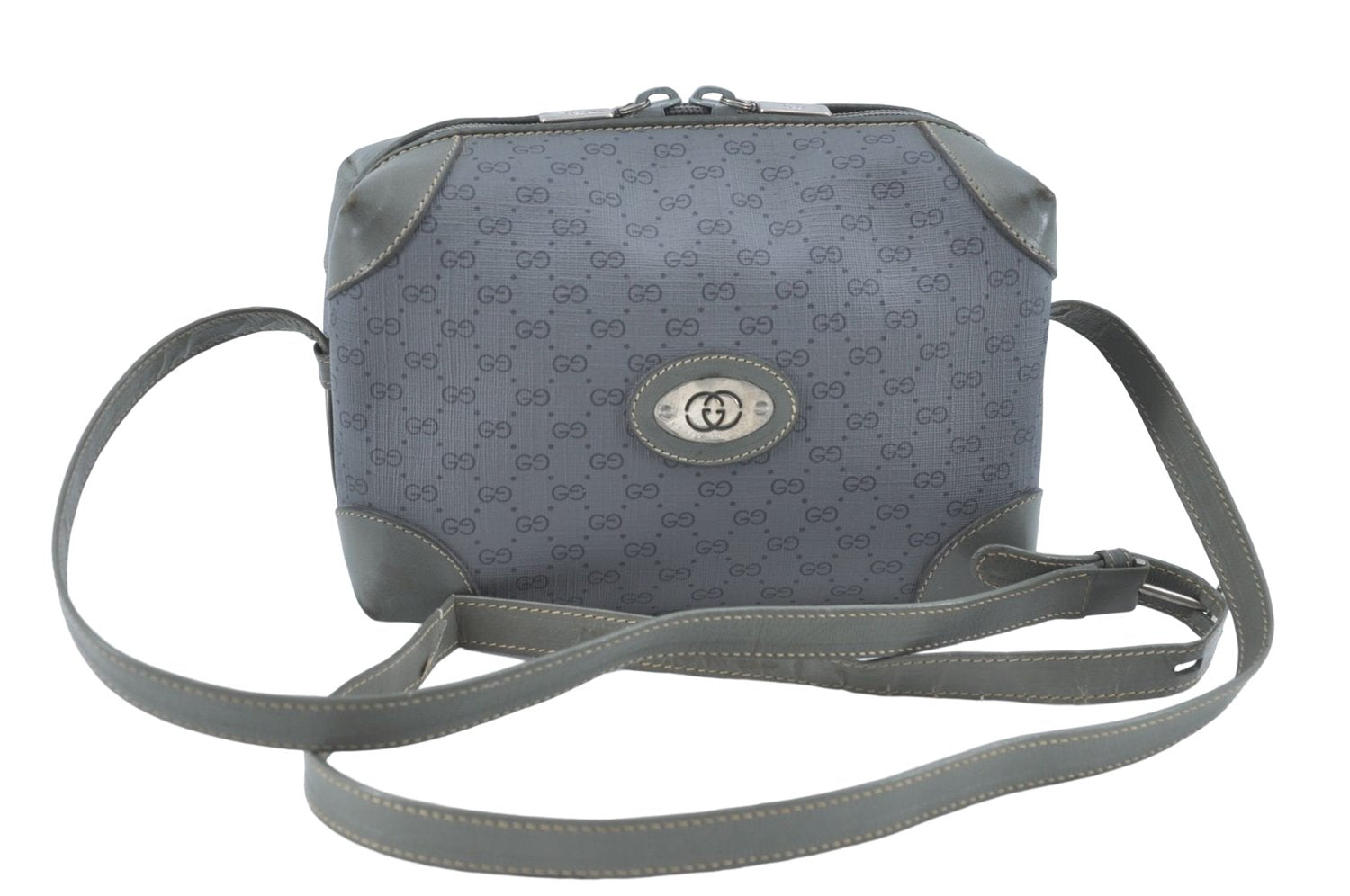 Authentic GUCCI Micro GG PVC Leather Shoulder Cross Body Bag Purse Gray J2135