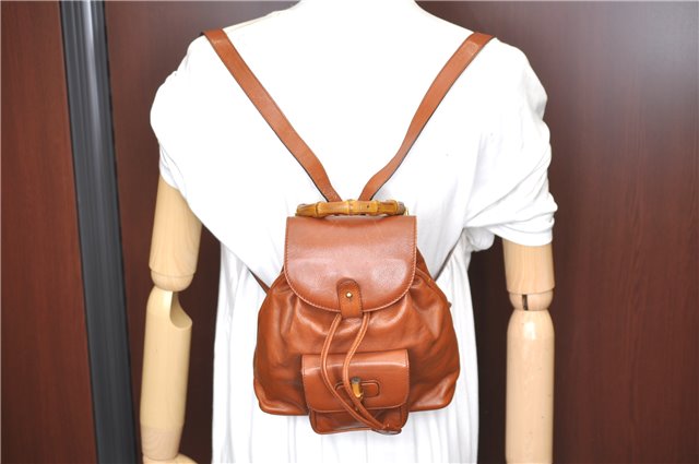 Authentic GUCCI Bamboo Backpack Leather Brown J2137