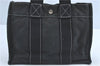 Authentic HERMES Deauville PM Hand Tote Bag Purse Cotton Black J2139