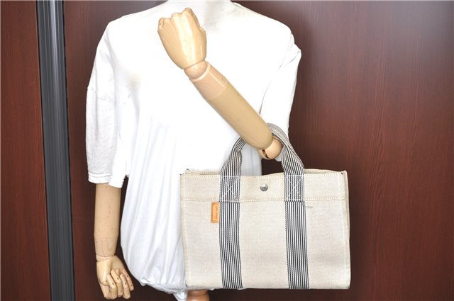 Authentic HERMES New Fourre Tout PM Hand Tote Bag Purse Canvas Ivory J2140