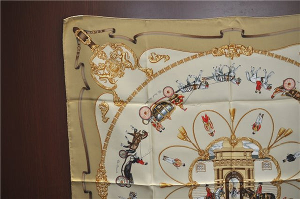 Authentic HERMES Carre 90 Scarf "THE ROYAL MEWS" Silk Beige J2143