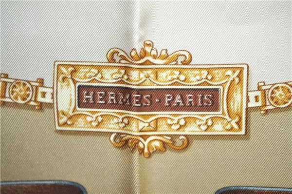 Authentic HERMES Carre 90 Scarf "THE ROYAL MEWS" Silk Beige J2143