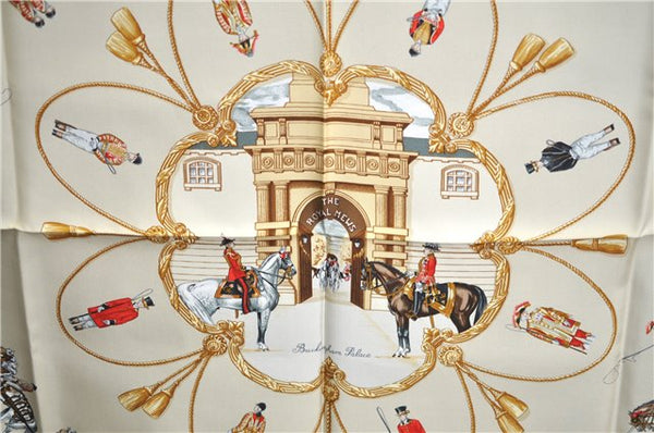 Authentic HERMES Carre 90 Scarf "THE ROYAL MEWS" Silk Beige J2143