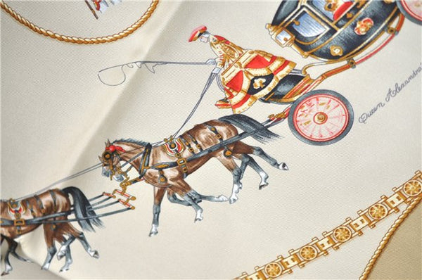 Authentic HERMES Carre 90 Scarf "THE ROYAL MEWS" Silk Beige J2143