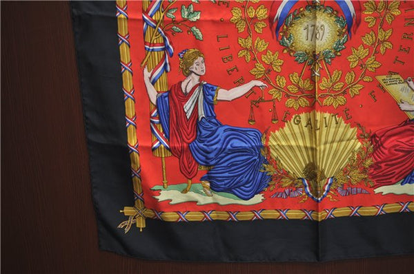 Authentic HERMES Carre 90 Scarf "LIBERTE EGALITE FRATERNITE" Silk Black J2144