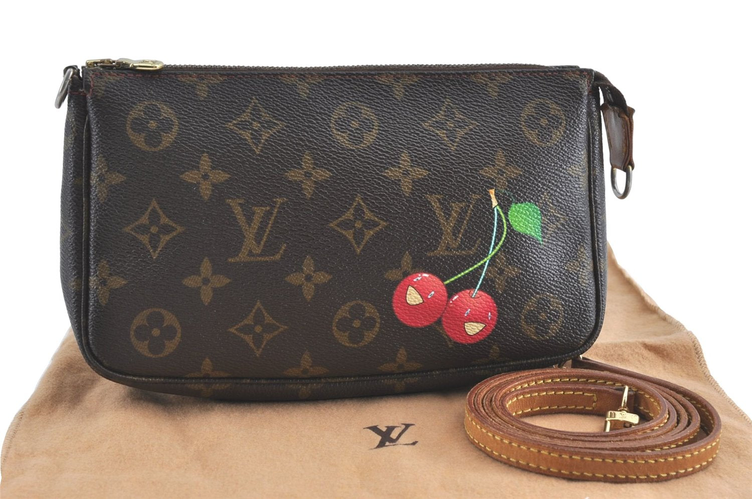 Authentic Louis Vuitton Monogram Cherry Pochette Accessoires Shoulder Bag J2145