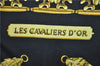 Authentic HERMES Carre 90 Scarf "LES CAVALIERS D’OR" Silk Black J2149