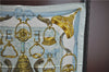 Authentic HERMES Carre 90 Scarf "Etriers" Silk Light Blue J2150