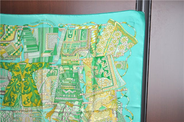 Authentic HERMES Carre 90 Scarf "Voyage en Etoffes" Silk Light Green J2151