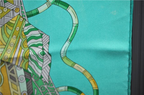 Authentic HERMES Carre 90 Scarf "Voyage en Etoffes" Silk Light Green J2151