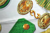 Authentic HERMES Carre 90 Scarf Ring Motif Silk Green Gold White J2157