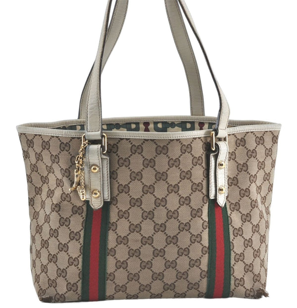 Auth GUCCI Jolie Web Sherry Line Tote Bag GG Canvas Leather 137396 Brown J2160