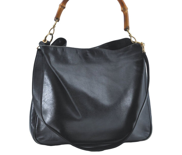 Authentic GUCCI Bamboo 2Way Shoulder Hand Bag Leather Black Junk J2177