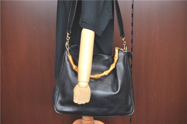 Authentic GUCCI Bamboo 2Way Shoulder Hand Bag Leather Black Junk J2177
