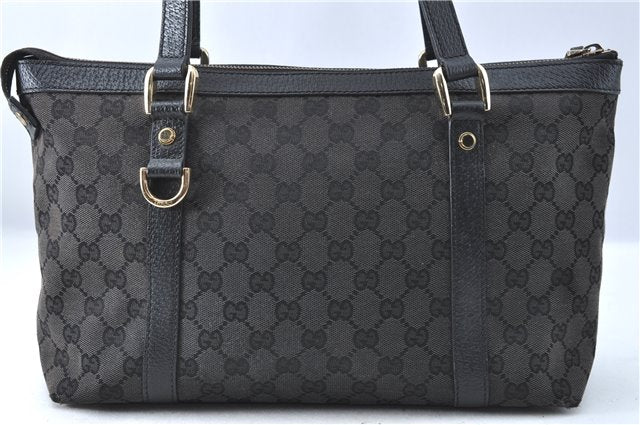 Auth GUCCI Abbey Shoulder Tote Bag Purse GG Canvas Leather 141470 Black J2185