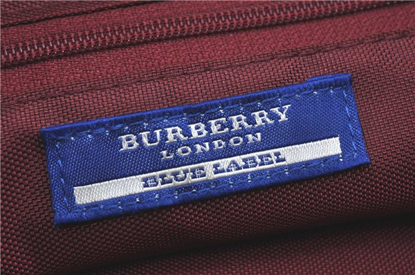 Authentic BURBERRY BLUE LABEL Check Hand Tote Bag Purse Canvas Leather Red J2187