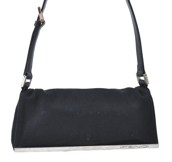 Authentic FENDI Shoulder Hand Bag Purse Jersey Black J2188