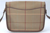 Authentic Burberrys Check Shoulder Cross Body Bag Canvas Leather Brown J2199