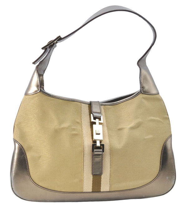 Auth GUCCI Sherry Line Jackie Shoulder Bag Canvas Leather 00013306 Gold J2200