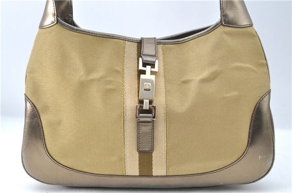 Auth GUCCI Sherry Line Jackie Shoulder Bag Canvas Leather 00013306 Gold J2200