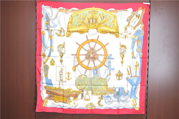 Authentic HERMES Carre 90 Scarf "MUSEE" Silk Red J2201