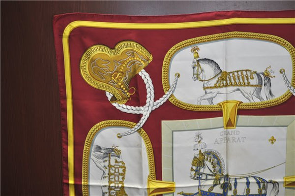 Authentic HERMES Carre 90 Scarf "GRAND APPARAT" Silk Bordeaux Red J2204