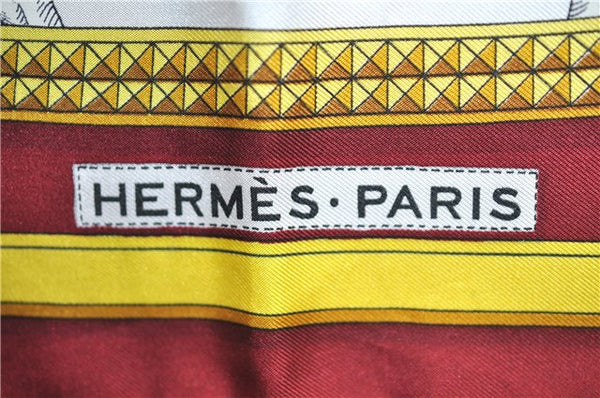 Authentic HERMES Carre 90 Scarf "GRAND APPARAT" Silk Bordeaux Red J2204