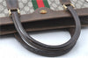 Authentic GUCCI Web Sherry Line Tote Hand Bag GG PVC Leather Brown J2210