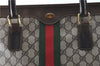 Authentic GUCCI Web Sherry Line Tote Hand Bag GG PVC Leather Brown J2210