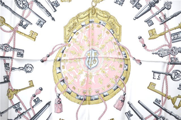 Authentic HERMES Carre 90 Scarf "LES CLES" Silk Pink J2213