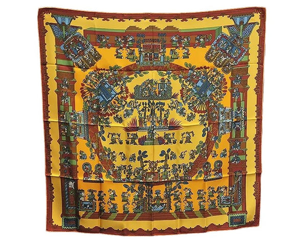 Authentic HERMES Carre 90 Scarf "ASTRES et SOLEILS" Silk Orange Brown J2215