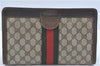 Auth GUCCI Web Sherry Line Clutch Hand Bag Purse GG PVC Leather Brown Junk J2221