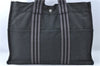 Authentic HERMES Fourre Tout MM Hand Tote Bag Canvas Cotton Black Gray J2222