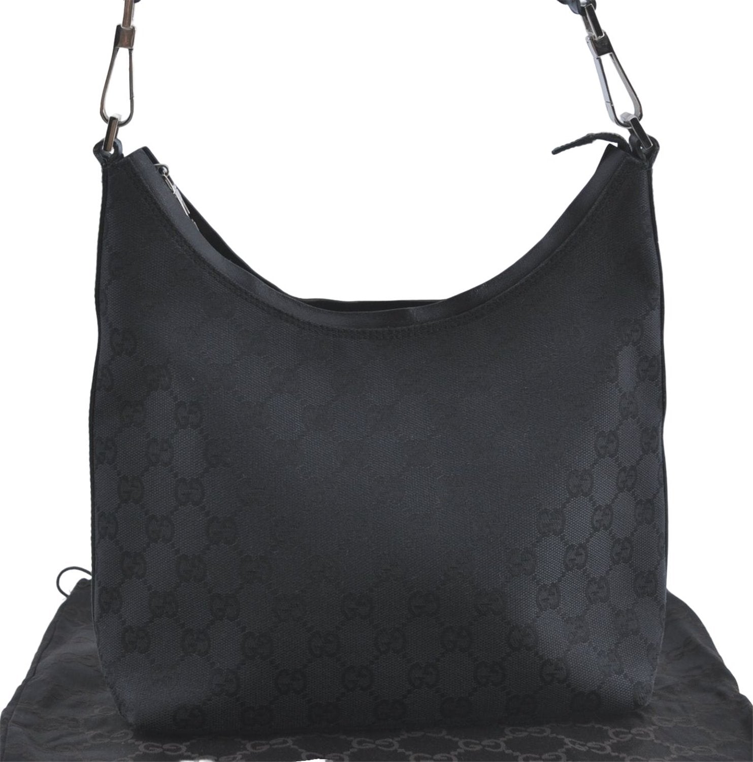 Authentic GUCCI Shoulder Hand Bag GG Canvas Leather 0000602 Black J2237