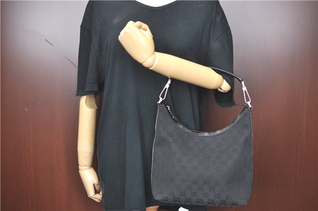 Authentic GUCCI Shoulder Hand Bag GG Canvas Leather 0000602 Black J2237
