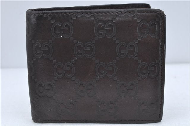 Authentic GUCCI Guccissima Leather Bifold Wallet Purse 146223 Dark Brown J2247