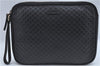 Authentic GUCCI Micro GG Guccissima Leather Clutch Hand Bag Purse Black J2252