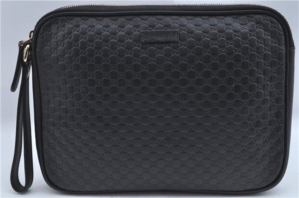 Authentic GUCCI Micro GG Guccissima Leather Clutch Hand Bag Purse Black J2252
