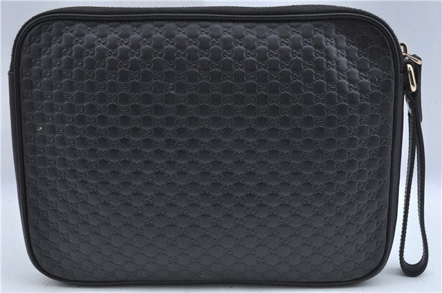 Authentic GUCCI Micro GG Guccissima Leather Clutch Hand Bag Purse Black J2252