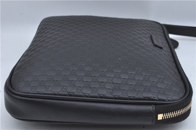 Authentic GUCCI Micro GG Guccissima Leather Clutch Hand Bag Purse Black J2252