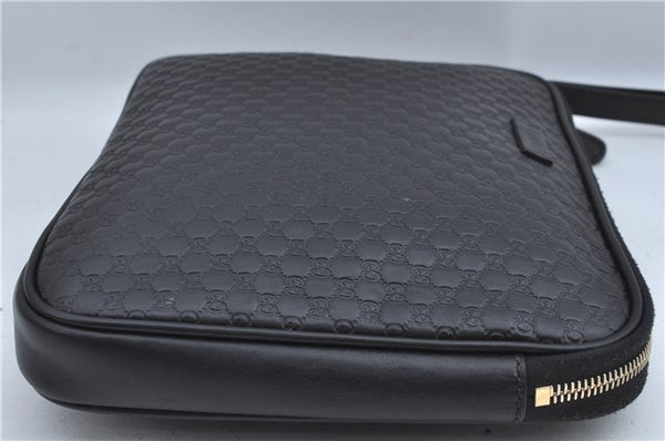 Authentic GUCCI Micro GG Guccissima Leather Clutch Hand Bag Purse Black J2252