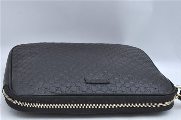 Authentic GUCCI Micro GG Guccissima Leather Clutch Hand Bag Purse Black J2252