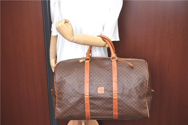 Authentic CELINE Macadam Blason Pattern Boston Bag PVC Leather Brown J2256