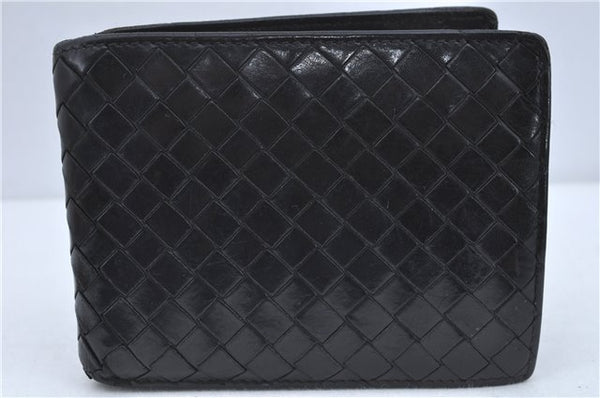 Authentic BOTTEGA VENETA Intrecciato Leather Bifold Wallet Purse Black J2259