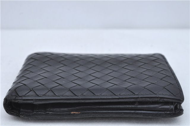 Authentic BOTTEGA VENETA Intrecciato Leather Bifold Wallet Purse Black J2259