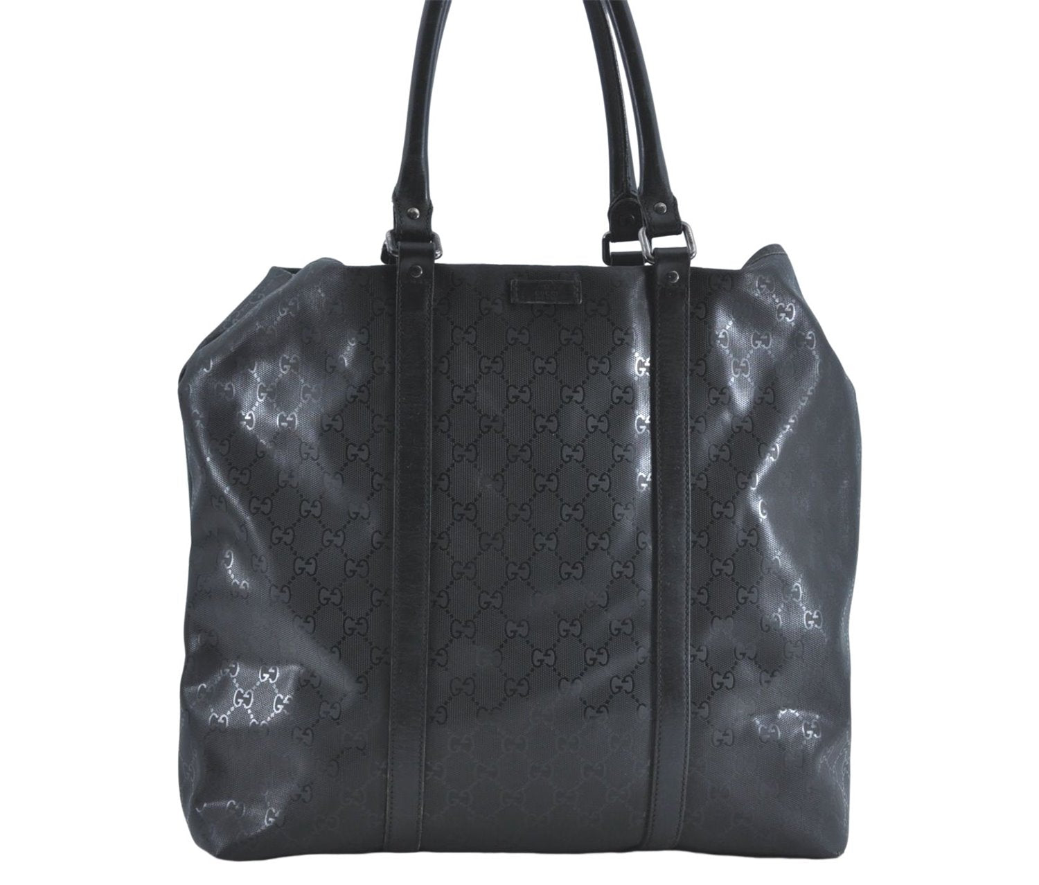 Authentic GUCCI GG Imprime Shoulder Hand Bag PVC Leather 223668 Black J2263