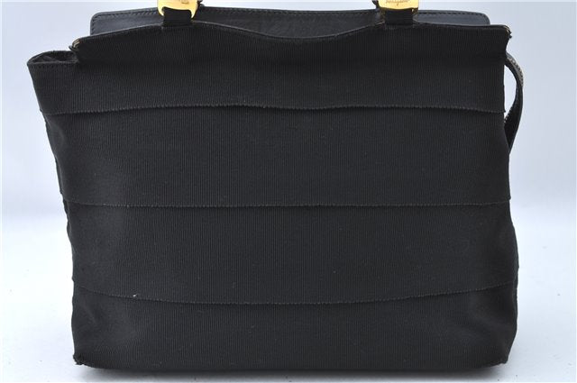 Authentic Salvatore Ferragamo 2Way Shoulder Hand Bag Nylon Leather Black J2268